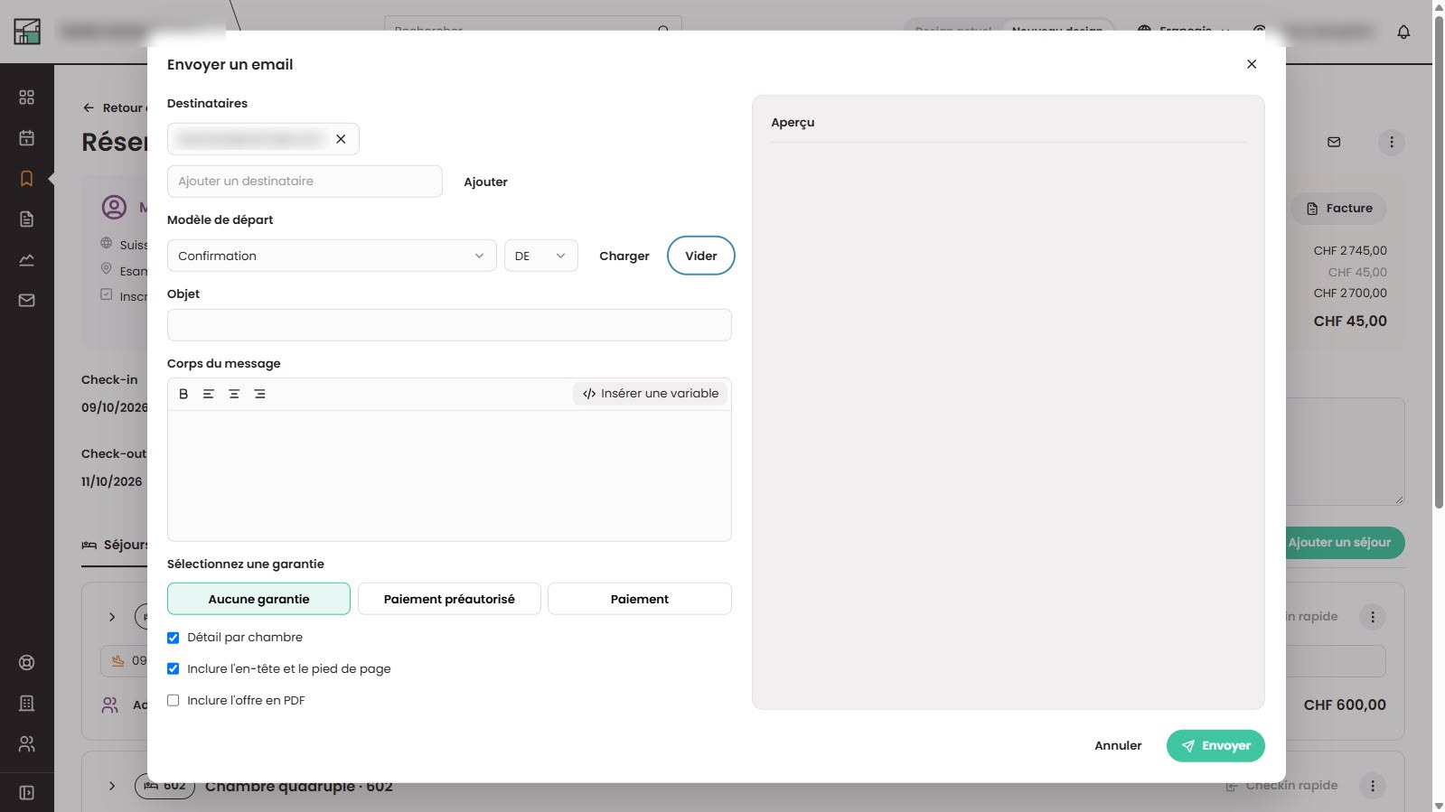 E-mails aux clients dans Arhon PMS